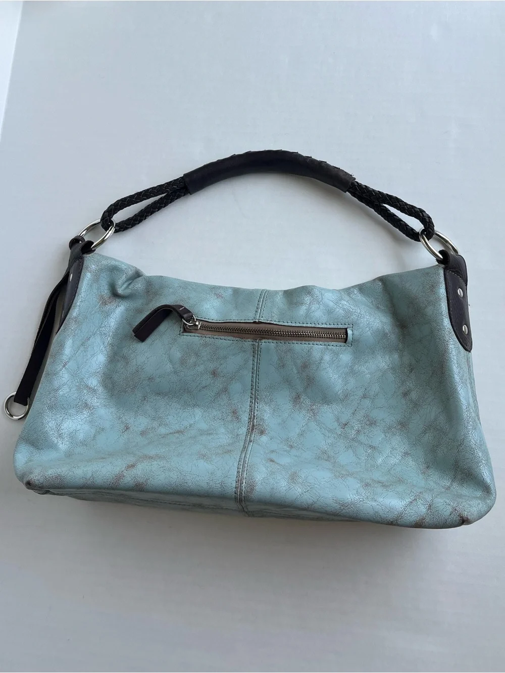 Henri Lou Turquoise Distressed Leather Boho Western Hobo Shoulder Bag